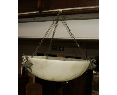 A 1930S ALABASTER CENTRE LIGHT with griffin mounts