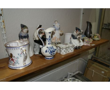 A GROUP OF CHINA to include two Royal Copenhagen figures, a Royal Worcester figure Rosie Collecting Apples, a Doulton figure,