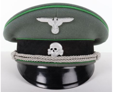 Waffen-SS Mountain Troops Officers Peaked Cap, high form officers peaked cap in doeskin wool. Black velvet central band with 