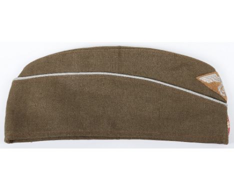 Third Reich NPEA Students Officers Overseas / Side Cap, light cloth olive drab overseas cap with silver bullion wire piping t