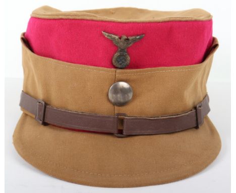 Third Reich SA Westfalen Kepi, light tan cloth body with crimson wool top section. Short winged kepi eagle and single white m