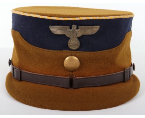 Third Reich SA Gruppe Hansa Kepi, winter pattern kepi in darker brown wool with dark blue centre and twist cord piping in whi