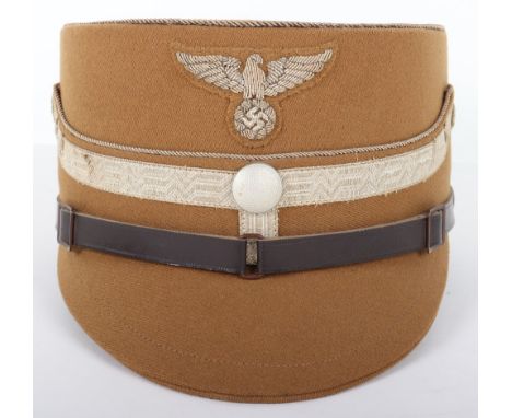 Third Reich SA Leaders Kepi, light tan cloth body kepi with aluminium twist wire piping to the crown, brocade tresse to the c