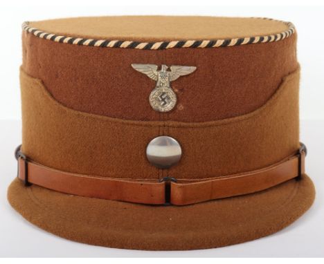 Third Reich SA Gruppe Westmark Kepi, winter pattern light brown wool kepi with brown centre and white with black twist cord b