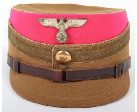 Third Reich SA High Leaders Kepi, light brown ribbed cloth body with pink wool top section. Golden twist cord wire to the cro