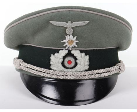 German Army Mountain Troops / Propagandakompanie Officers Peaked Cap, field grey doeskin wool body with bottle green central 