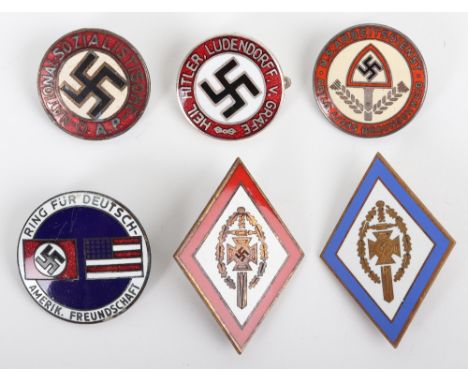 Selection of Third Reich Enamel Badges, including party, membership and commemorative badges. Various conditions. (6 items)  