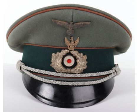 German Army Motor Reconnaissance (Heer Aufklärungsabteilung) Officers Peaked Cap, high form officers cap with copper brown pi