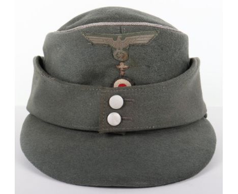 German Army Chaplains M-43 Field Cap, fine quality doeskin wool body cap with silver aluminium wire piping to the crown, two 