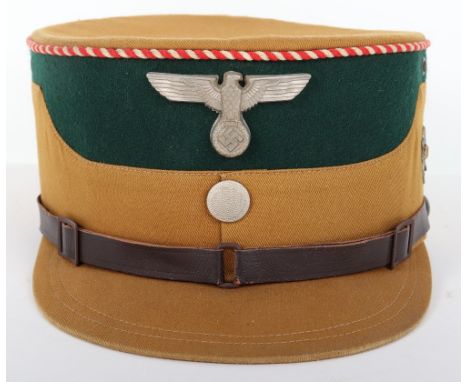 Third Reich SA Austrian District (Osterreich) Kepi, light tan coloured body with dark green felt centre with red and white tw