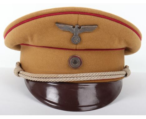 Third Reich NSDAP Gauleiter Peaked Cap, early pattern peaked cap with light brown wool body having carmine piping to the crow