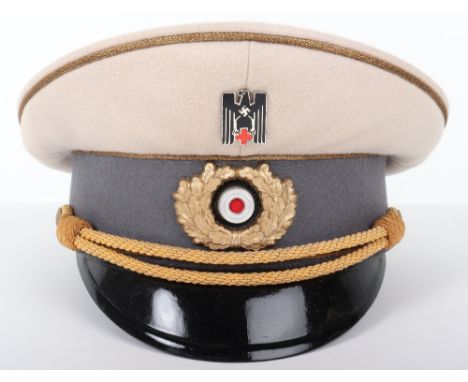 Third Reich Red Cross Leaders Summer Pattern Peaked Cap, high form shaped peaked cap with white wool top, golden aluminium wi