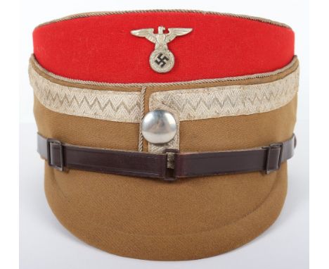 High Ranking Third Reich SA Leadership Kepi, light tan body kepi with red central section. Twist cord piping to the crown and