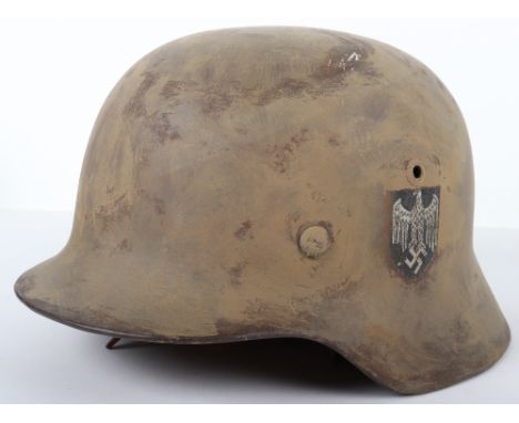 German Army Southern Front Camouflaged Steel Combat Helmet, being a M-35 pattern steel helmet with single German army decal t