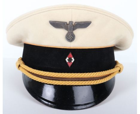 Third Reich Hitler Youth Leaders Summer Pattern Peaked Cap, high form shaped peaked cap with white wool top, golden piping bo