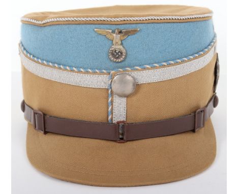 Third Reich SA Bayerische Ostmark Standartenfuhrer Kepi, light tan body kepi with sky blue felt centre, aluminium twist wire 