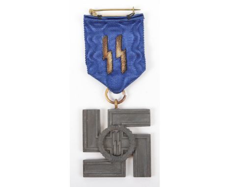 Third Reich SS 25 Year Long Service Medal, which has lost all of the gilt wash finish from the award. Bullion embroidered SS 