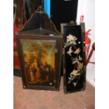A hand painted hanging antique corner cupboard, to