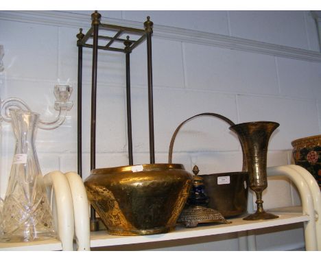 Brass metalware, including stick and umbrella stand 