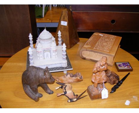 An alabaster ornament of the Taj Mahal, together with a metronome and sundry collectables 