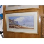 LENNARD LEWIS - watercolour of coastal fishing sce