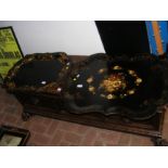 A Victorian papier mache hand painted tray and one