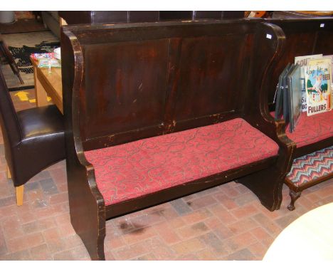 A stained wood high back pew - width 122cm 