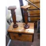 An antique pine storage chest, together with two r