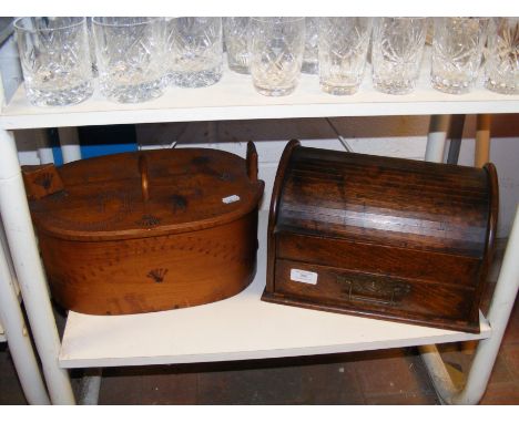 A pokerwork box, together with tambour roll-top trinket box  
