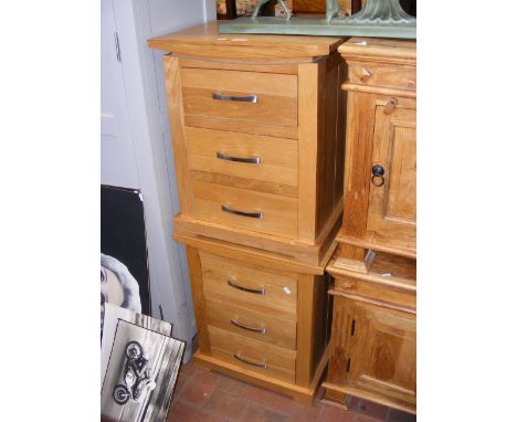 A pair of light oak bedside cabinets with chrome handles - width 50cm 