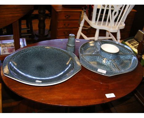 Vintage mid century Poole Pottery 'Blue Lace' serving ware, including party platter 