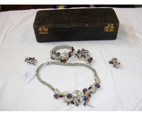 A vintage mid century jewellery set of 'Cobra' necklace, bangle, clip earrings and brooch by 'Har' Hargo Co. - 1950's New Yor