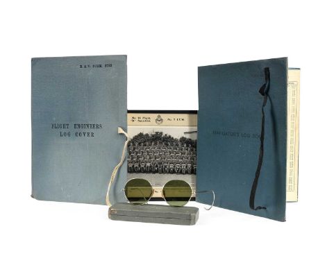 PAIR OF MARK VIII A AIRCREW ANTI-GLARE SPECTACLES, ALONG WITH A PHOTOGRAPH AND TWO LOGS the spectacles in original case stamp