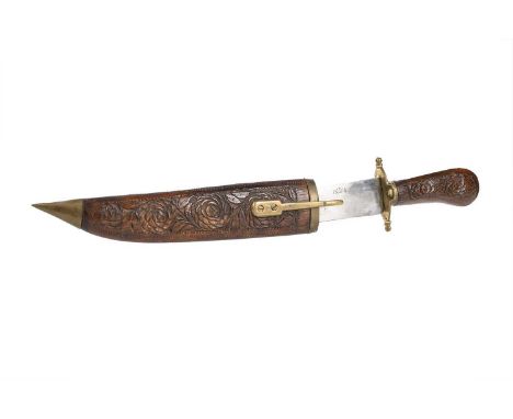 INDIAN DAGGER, EARLY TO MID-20TH CENTURY the steel blade stamped India, with brass guard and lock, carved hardwood handle and