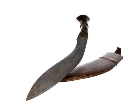 NEPALESE KUKRI, EARLY 20TH CENTURY the curved steel blade stamped Co Ii G II 1916 43 and arrow device, two piece hardwood gri