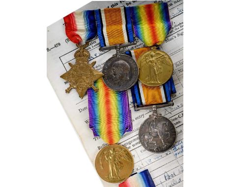 TWO WWI MEDAL TRIOS, both comprising the 1914-15 Star, The War and The Victory Medals, the first inscribed MID (Star) LIEUT (