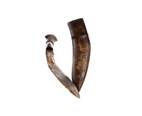 NEPALESE KUKRI, EARLY 20TH CENTURY the curved steel blade stamped Co Ii G II 1916 43 and arrow device, two piece hardwood gri