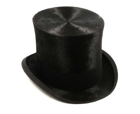 A Henry Heath Ltd black silk top hat, in cardboard and wood banded box with paper label, internal measurements 19.5cm x 16.25