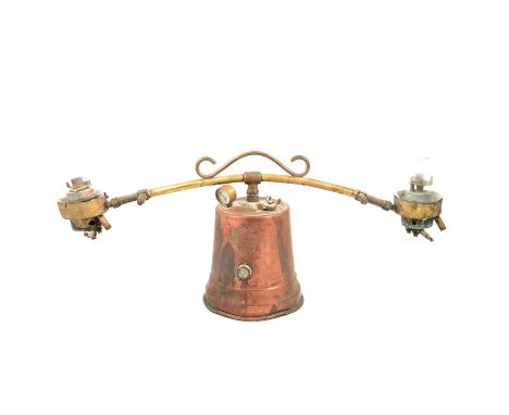 Brass hanging barge lamp by W T Barnard, width 78cm.