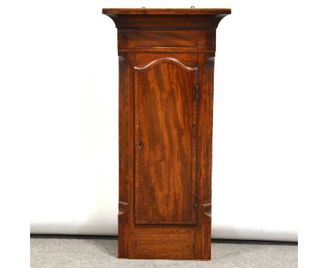 Oak and mahogany clock hood, serving as a display cabinet, height 70cm, width 51cm; another clock hood; a mahogany clock trun