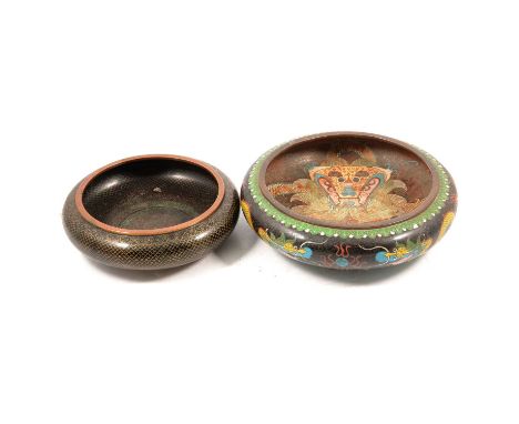Chinese cloisonne bowl, the interior decorated with a dragon, four character mark, diameter 25cm, and another smaller cloison
