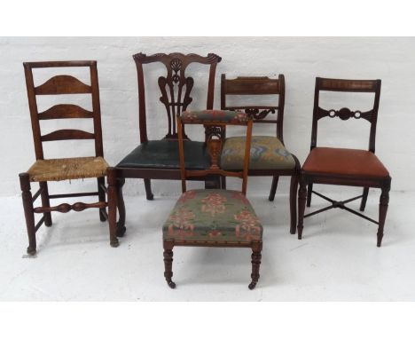 SMALL COLLECTION OF CHAIRScomprising a late 19th century Chippendale style dining chair; two period mahogany dining chairs wi