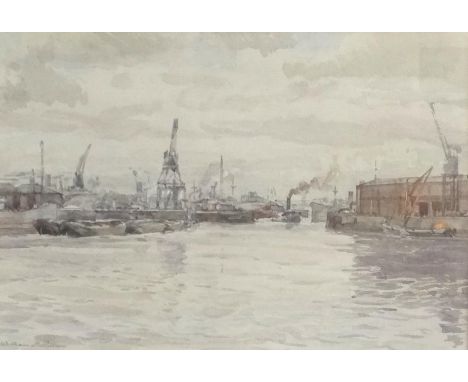WILLIAM MCPHERSONShips in the canting basin, watercolour, signed and inscribed to verso, 24cm x 33.7cm 