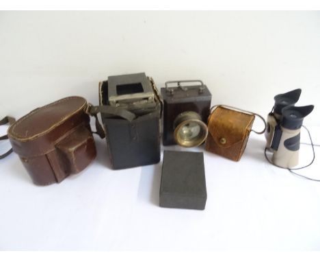 SELECTION OF PHOTOGRAPHIC AND OPTICAL ITEMSincluding a Univex Supra camera, a Houghton Butcher Cameo folding camera with an A