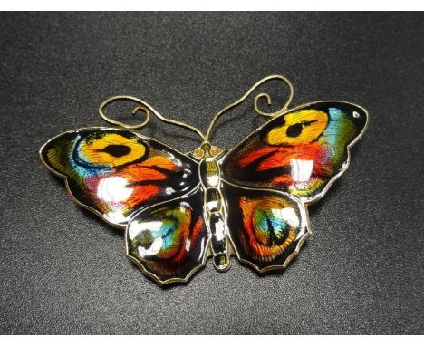 DAVID ANDERSEN ENAMEL DECORATED SILVER GILT BUTTERFLY BROOCHwith colourful enamel decoration, marked 'David - Andersen, Norwa
