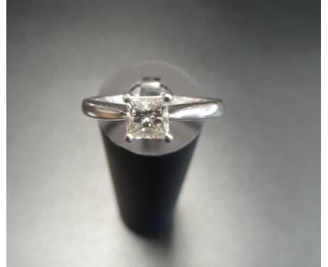 DIAMOND SOLITAIRE RINGthe princess cut diamond approximately 0.4cts, on platinum shank, ring size N 