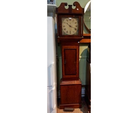 19th century oak cased 30 hour clock with bell strike, no pendulum