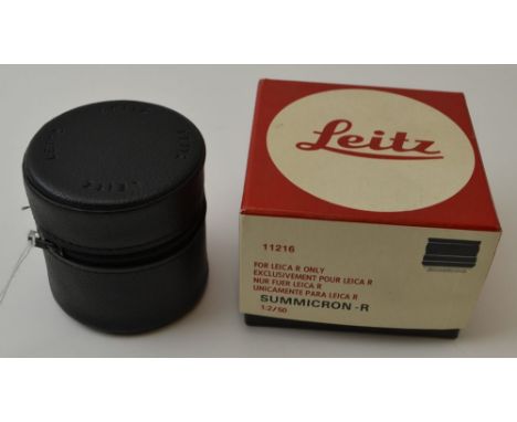 A "Leitz" Summicron R 1.2/50 3296852 lens, in pouch and with original box