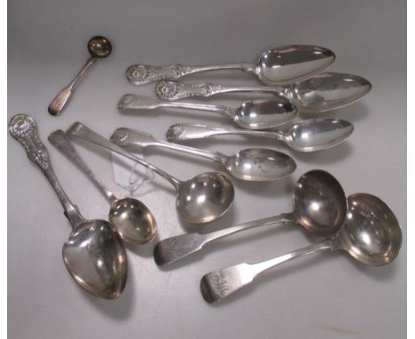 Three Scottish singlestruck King's variant pattern tablespoons by John Mitchell, Glasgow 1822, three fiddle shell and thread 
