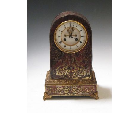 A late 19th century Boule inlaid mantle clock with eight day movement  